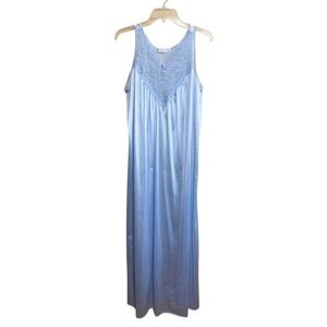 Vinatge USA Vassarette Nylon Lace Nightgown Women's Size Small Blue Full Length